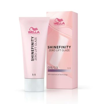 Vopsea de par demi-permanenta Wella Professionals Shinefinity Zero Lift Glaze 09/13 Toffee Milk blond foarte deschis cenusiu auriu, 60ml