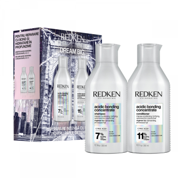 Комплект Redken Acidic Bonding Concentrate, за Увредена и Обезцветена Коса, 2x300 мл
