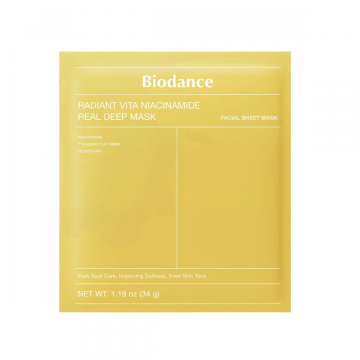 Маска за лице Biodance Radiant Vita с ниацинамид, за сияен тен, 34 г