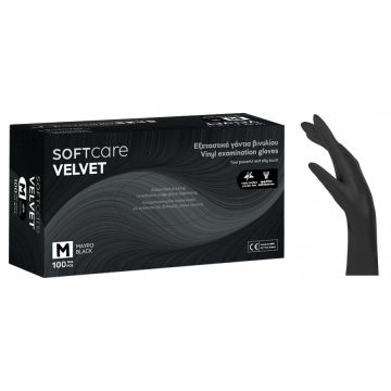 Manusi Bournas Medicals Soft Care Velvet Vinyl Gloves nepudrate negru M 100buc. Xpert Beauty