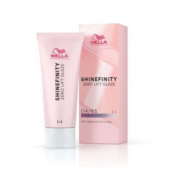 Vopsea de par demi-permanenta Wella Professionals Shinefinity Zero Lift Glaze 04/65 Deep Cherry saten mediu violet mahon, 60ml