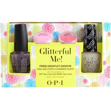 Комплект Opi Glitterful Me! Glitter 2 нюанса +Top Coat лъскав +Top Coat матов 2x15мл