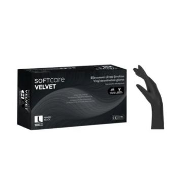 Manusi Bournas Medicals Soft Care Velvet Vinyl Gloves nepudrate negru L 100buc. Xpert Beauty