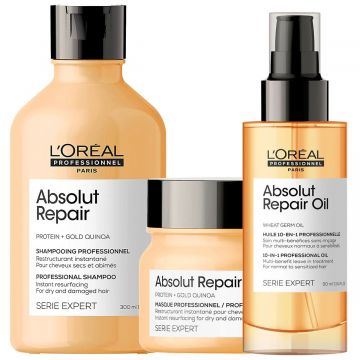 Комплект L'Oreal Professionnel Serie Expert Absolut Repair Trio, за увредена коса, 300мл+250мл+90мл