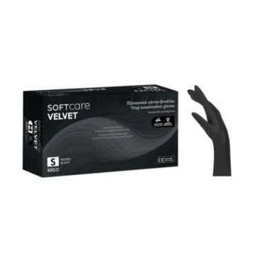 Manusi Bournas Medicals Soft Care Velvet Vinyl Gloves nepudrate negru S 100buc. Xpert Beauty