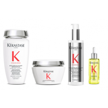 Set Kerastase Premiere Bain Decalcifiant Reparateur Quatro, pentru par deteriorat, 2x250ml+200ml+30ml
