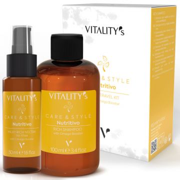 Комплект за Пътуване Vitality's Care & Style Nutritivo, за Суха Коса, 100мл+50мл